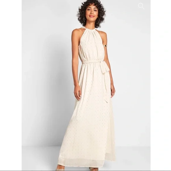 white christmas dresses Cream And Gold Chiffon Maxi Dress main image 0